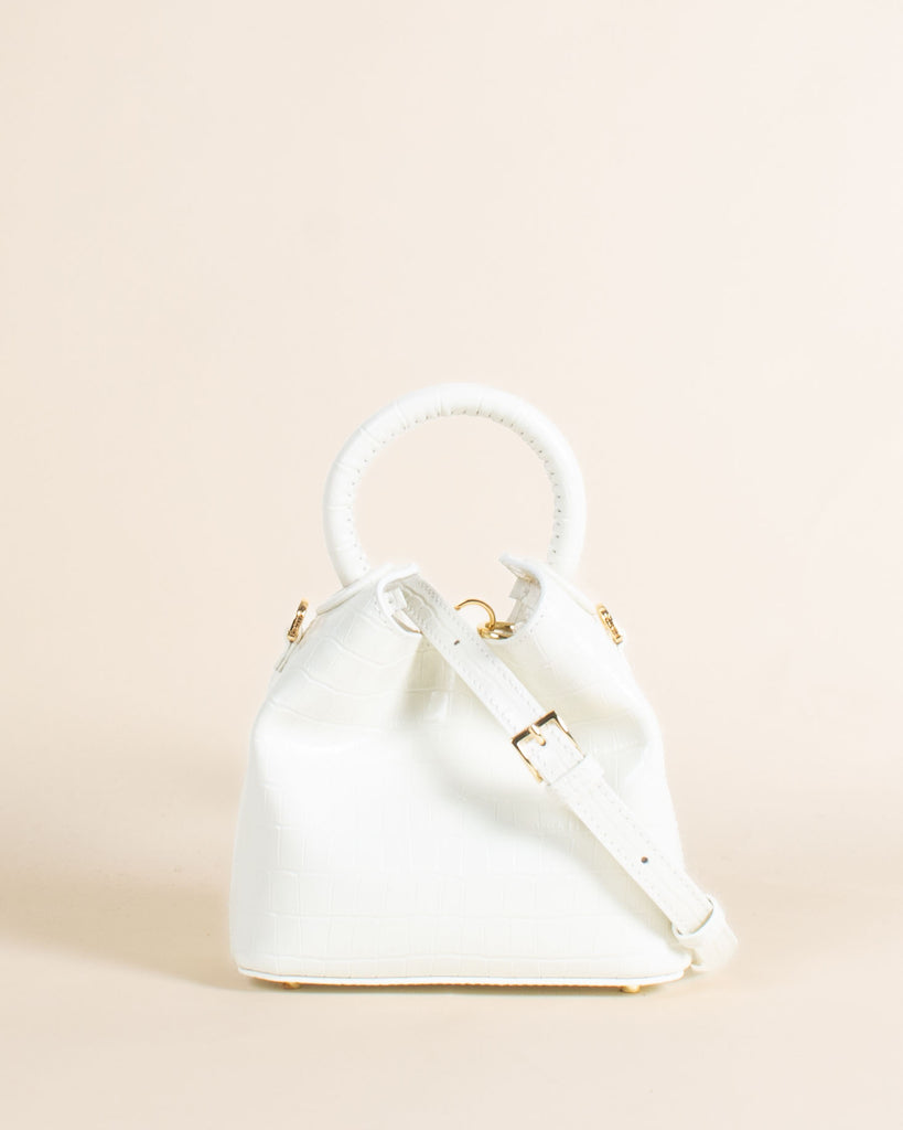 Madeleine Croco-Print Embossed Leather White