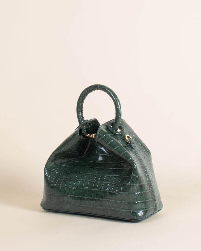 Baozi Croco-Print Embossed Leather Green