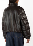 Leather Puffer Jacket Brown