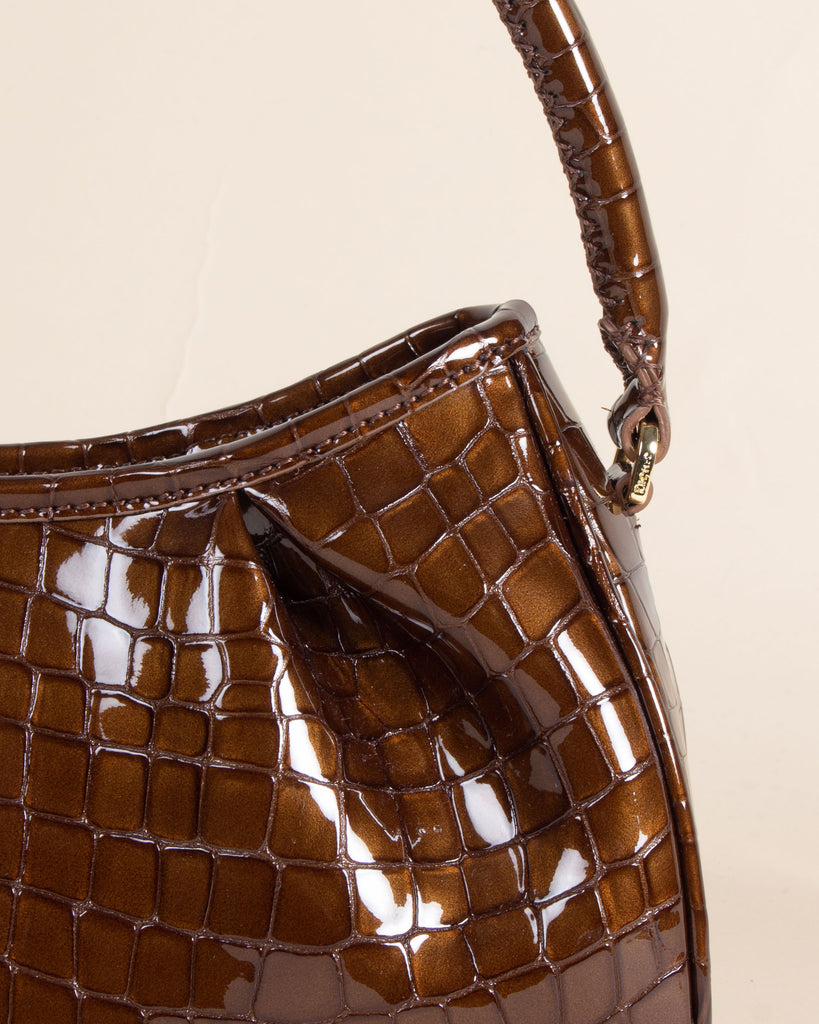 DIMPLE CROCO PEARL LEATHER CHOCOLATE