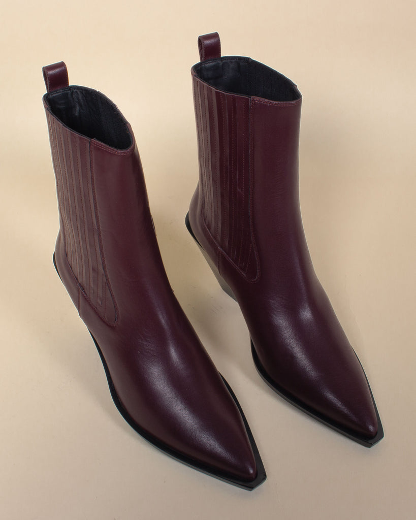 Eclair Boots Elastic Leather Burgundy