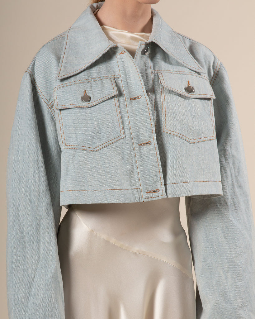 Denim jacket with maxi sleeve Light blue / Pre order delivery in 3 weeks