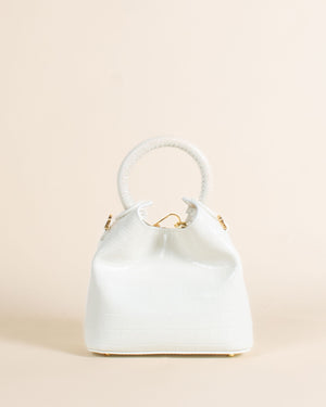 Madeleine Croco-Print Embossed Leather White