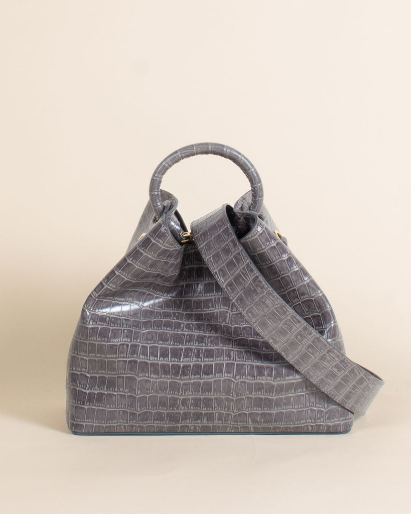 Raisin Croco-Print Embossed Leather Grey