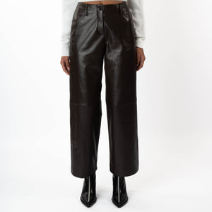 STRAIGHT LEATHER PANT BROWN