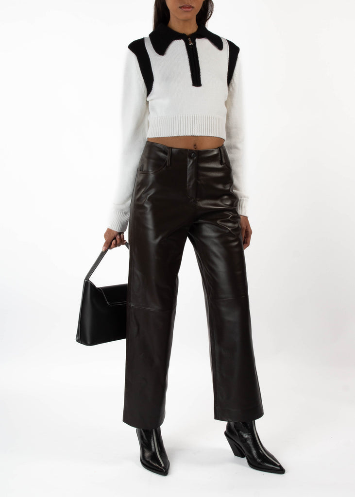 STRAIGHT LEATHER PANT BROWN
